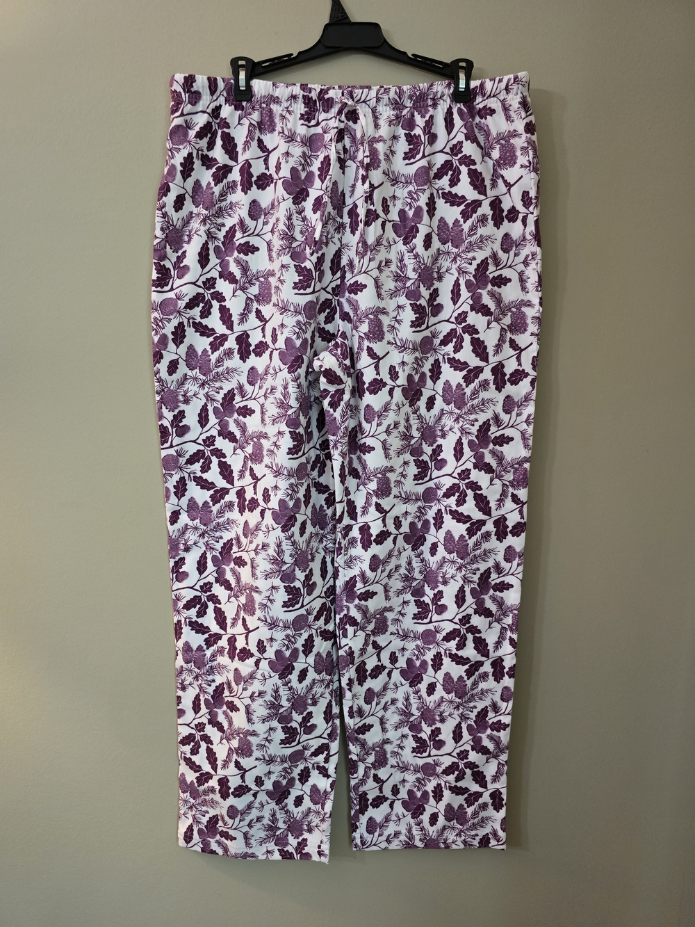 Garnet Hill Pajama Pants with Purple Leaf Print Organic Cotton Women Size L